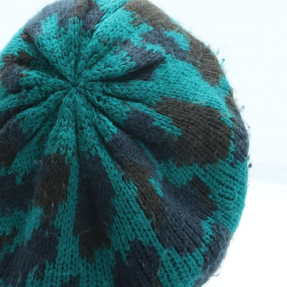 Linea Womens Green Animal Print Acrylic Beret One Size