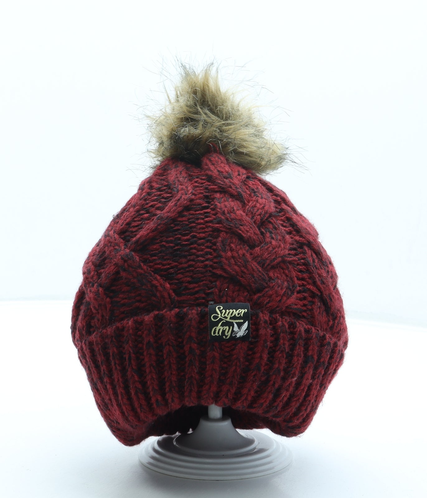 Superdry Womens Red Acrylic Bobble Hat One Size - Pom Pom