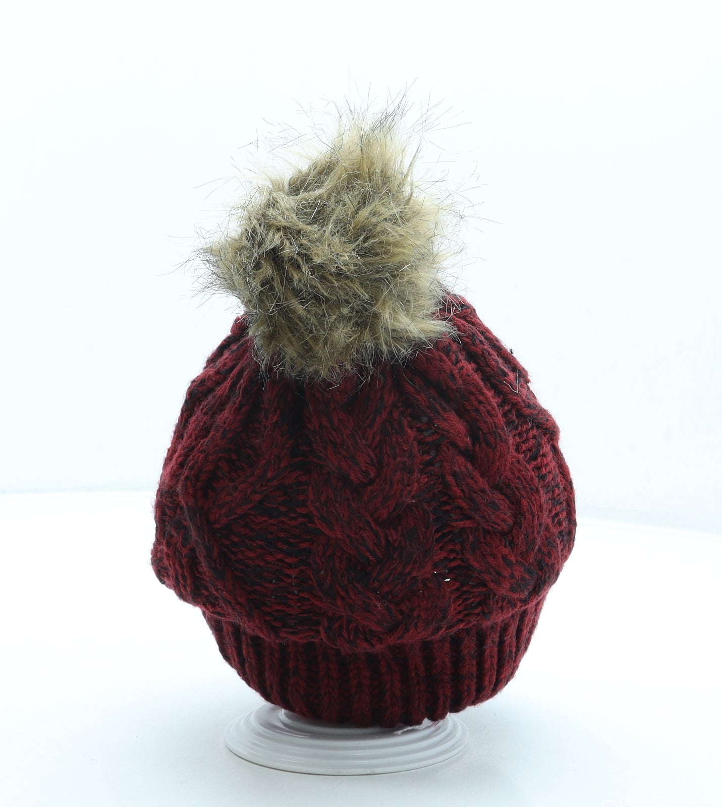 Superdry Womens Red Acrylic Bobble Hat One Size - Pom Pom