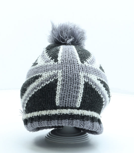 Preworn Boys Grey Geometric Acrylic Bobble Hat One Size - Pom Pom