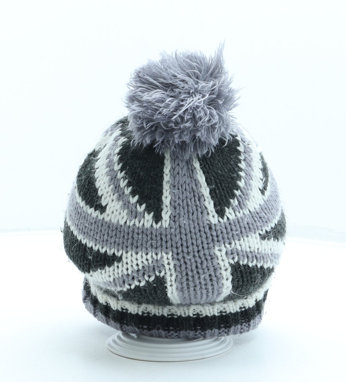 Preworn Boys Grey Geometric Acrylic Bobble Hat One Size - Pom Pom