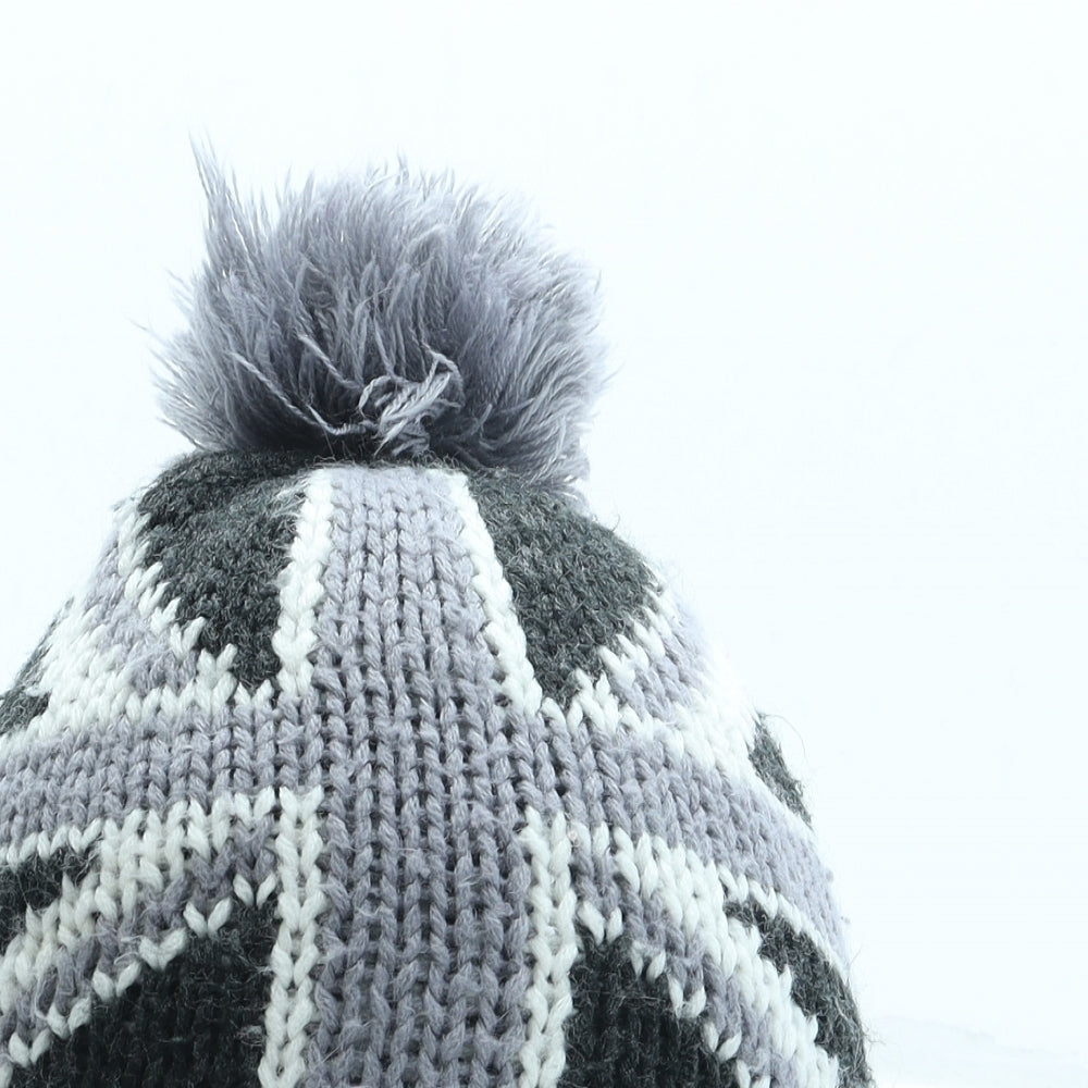 Preworn Boys Grey Geometric Acrylic Bobble Hat One Size - Pom Pom