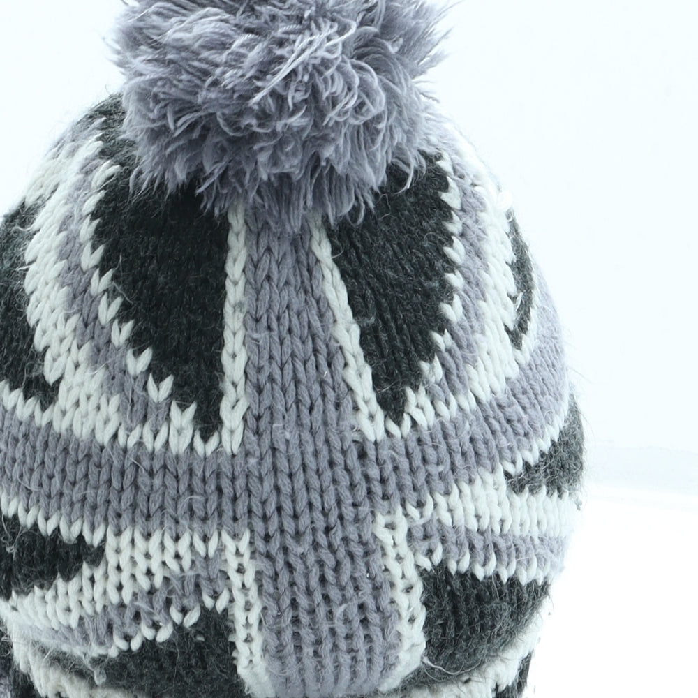 Preworn Boys Grey Geometric Acrylic Bobble Hat One Size - Pom Pom