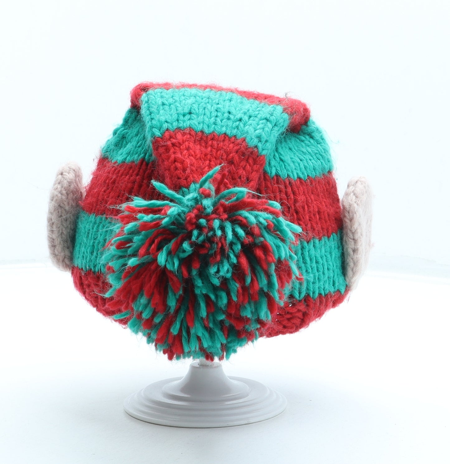 NEXT Boys Green Striped Acrylic Bobble Hat One Size - Elf