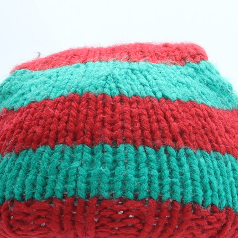 NEXT Boys Green Striped Acrylic Bobble Hat One Size - Elf