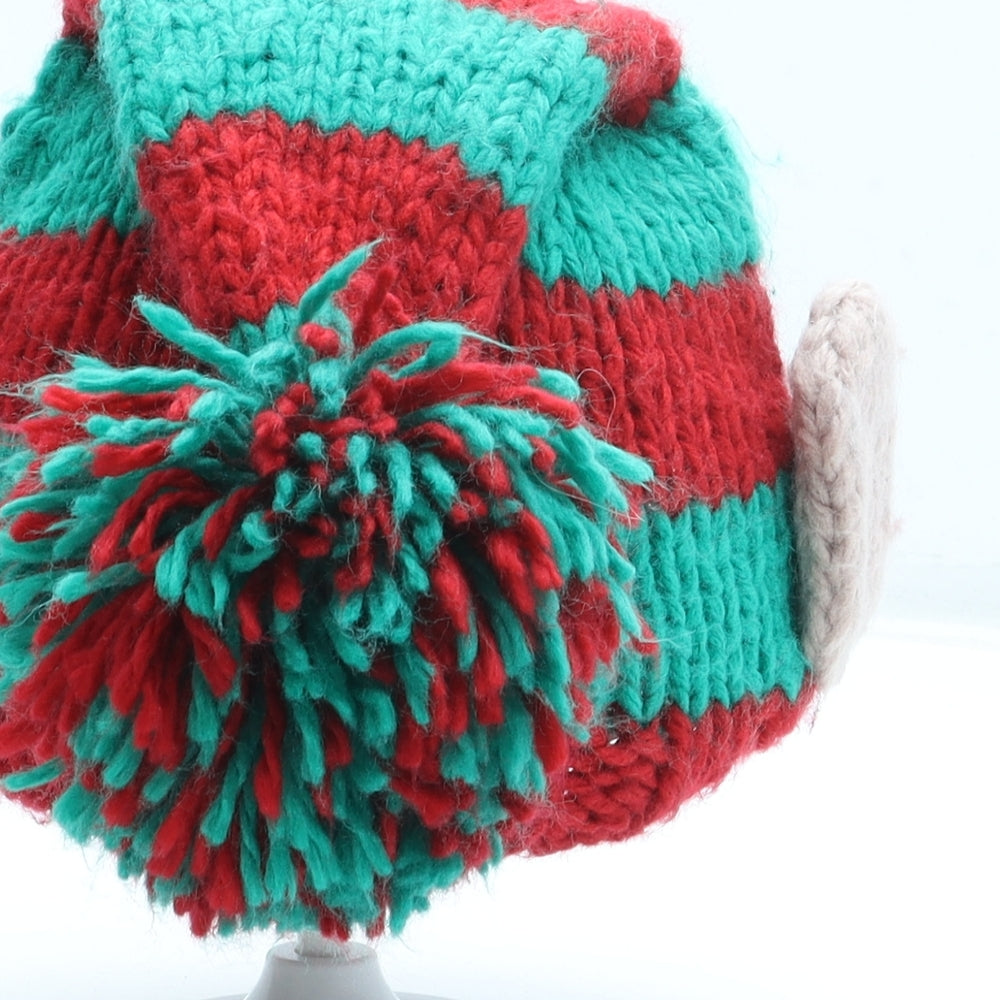 NEXT Boys Green Striped Acrylic Bobble Hat One Size - Elf