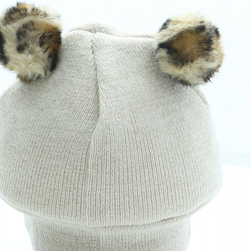 H&M Girls Beige Acrylic Bobble Hat One Size - Leopard