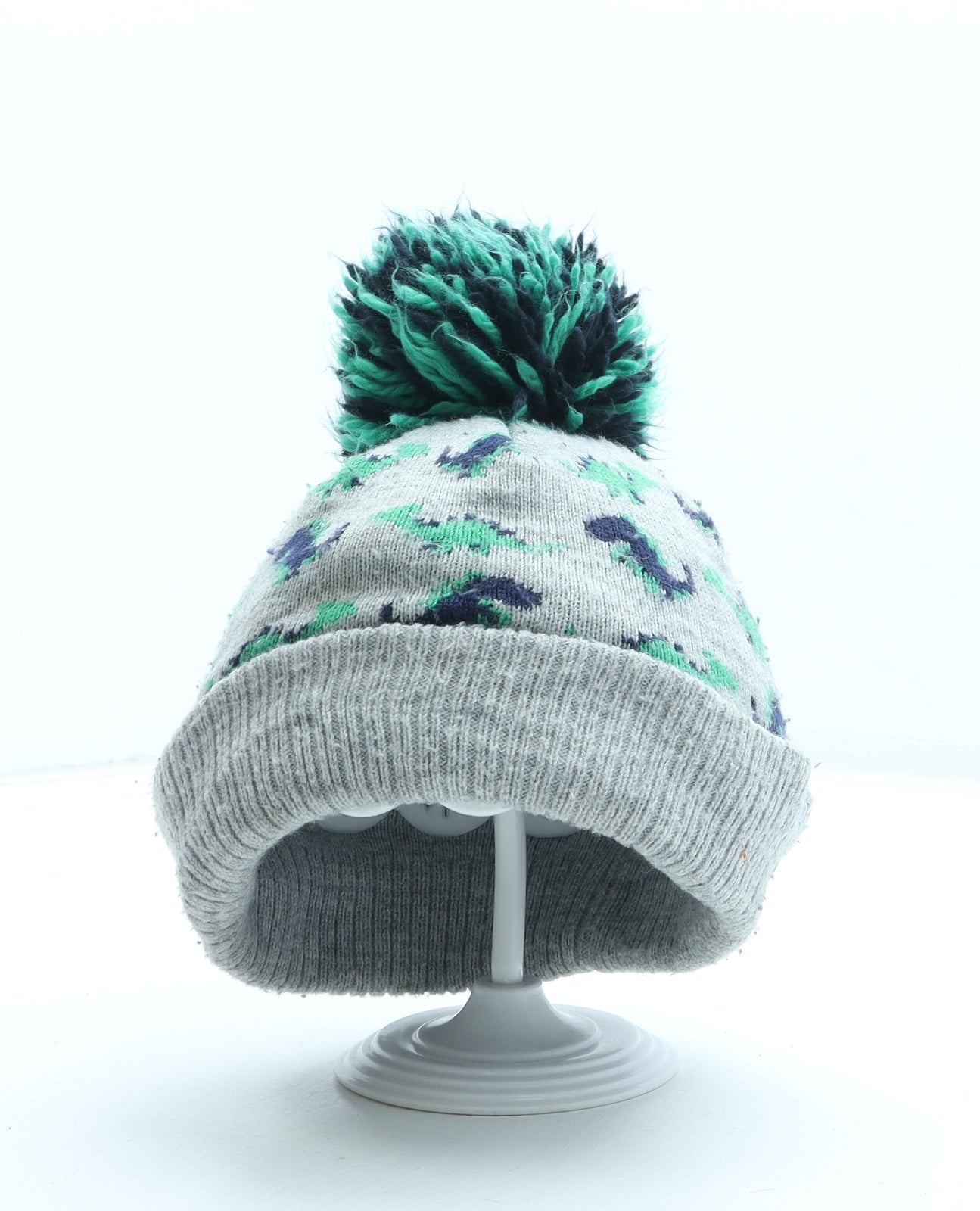 NEXT Boys Grey Geometric Acrylic Bobble Hat One Size - Dinosaur