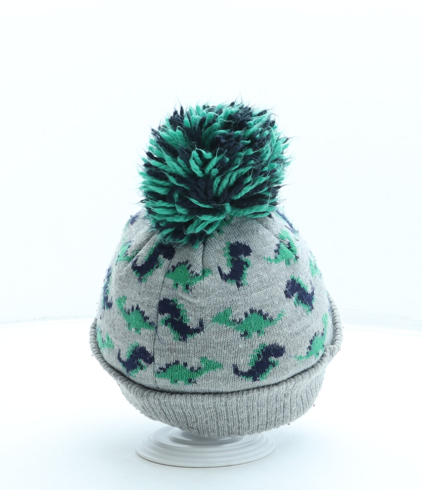 NEXT Boys Grey Geometric Acrylic Bobble Hat One Size - Dinosaur