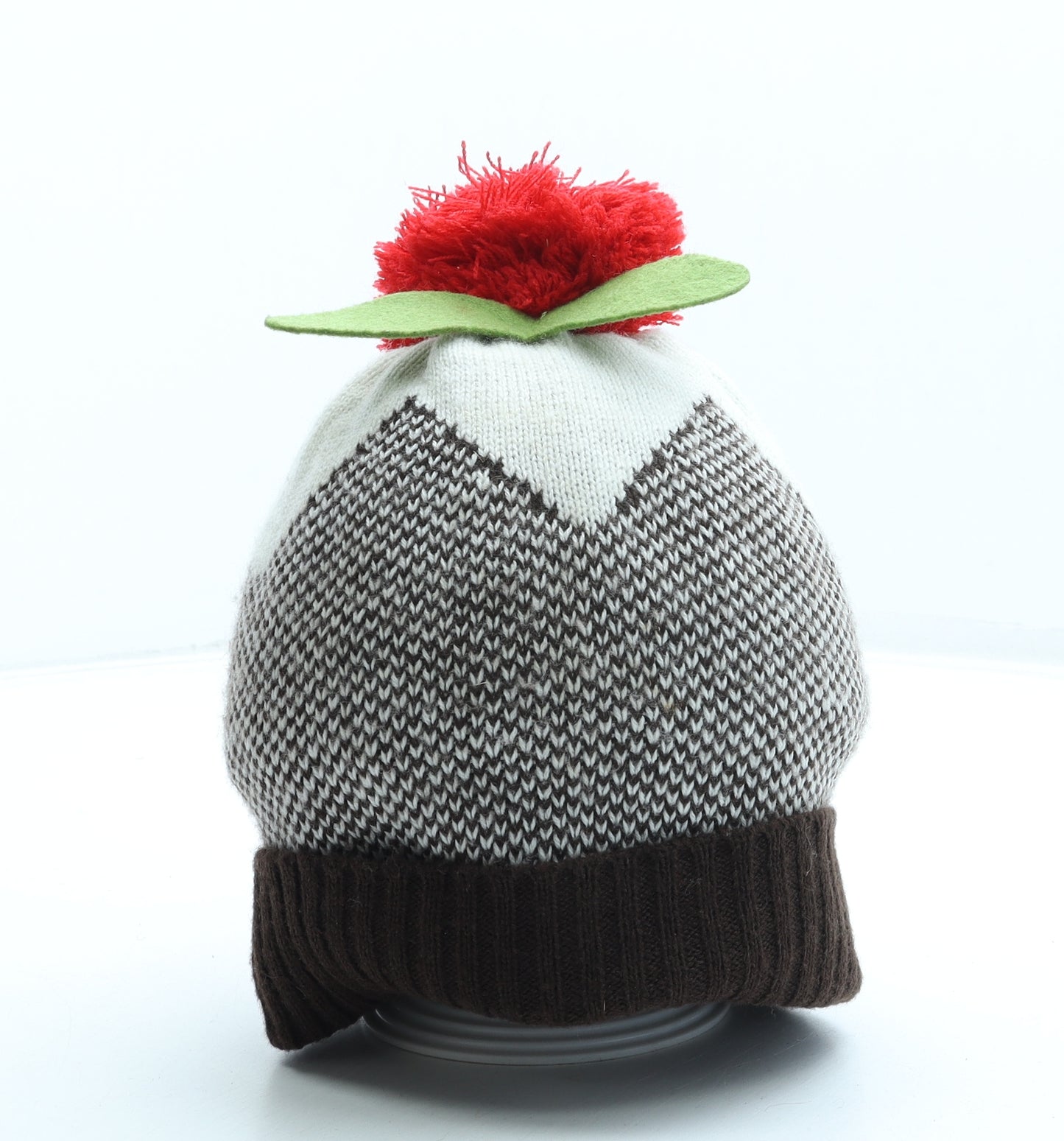 Jingle Bells Womens Brown Acrylic Bobble Hat One Size - Christmas Pudding