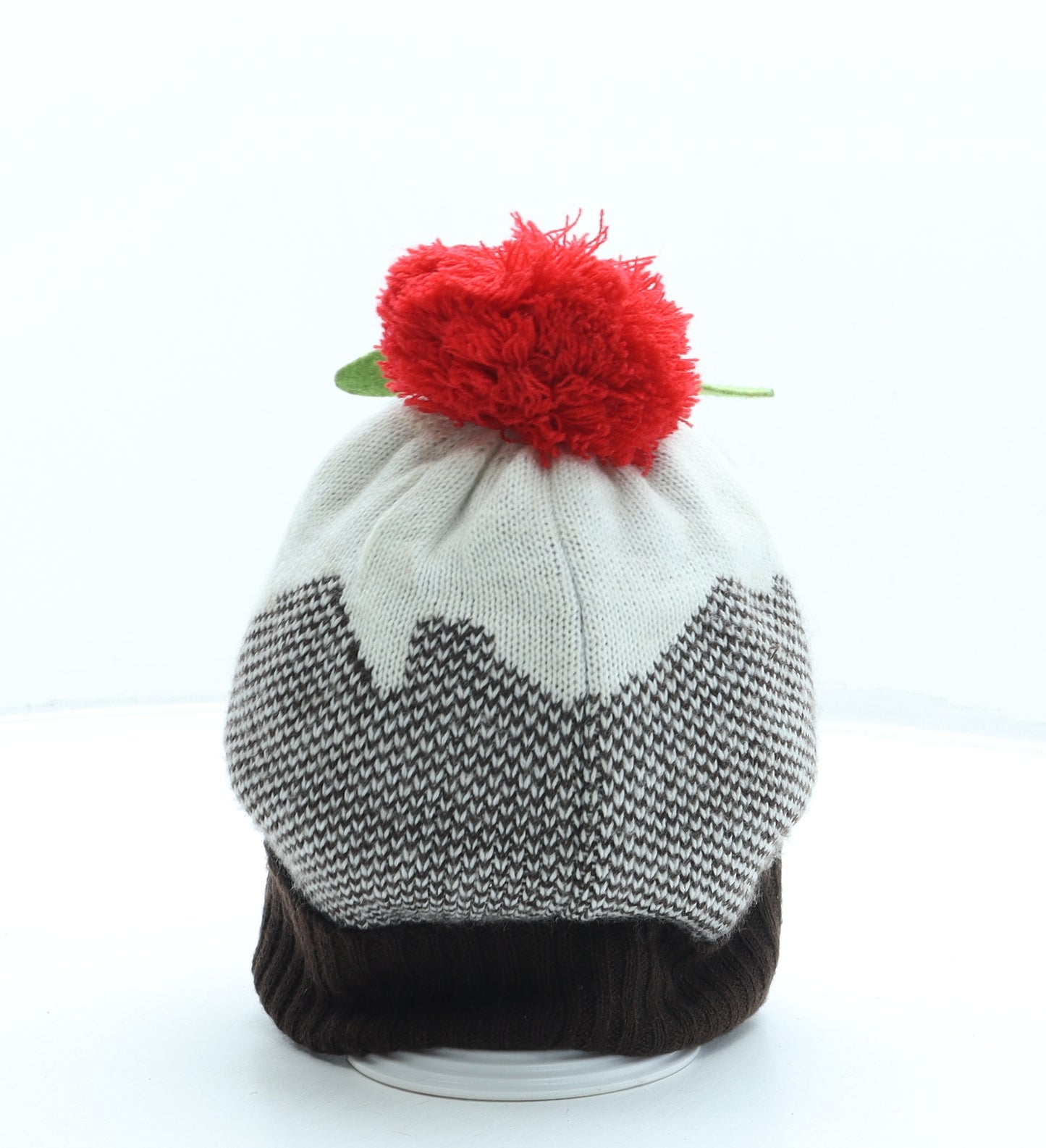 Jingle Bells Womens Brown Acrylic Bobble Hat One Size - Christmas Pudding