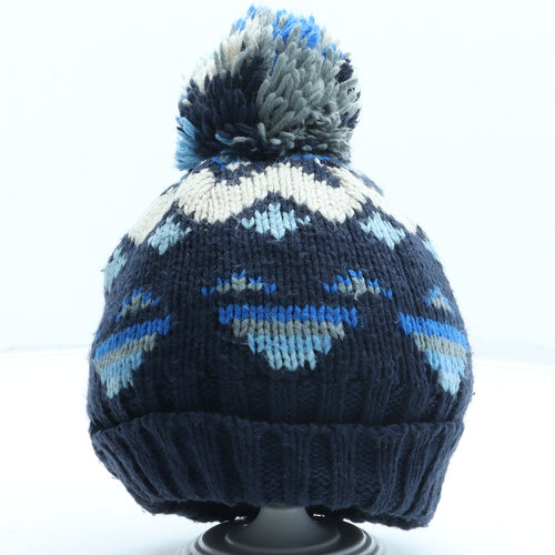 NEXT Boys Blue Geometric Acrylic Bobble Hat One Size - Pom Pom