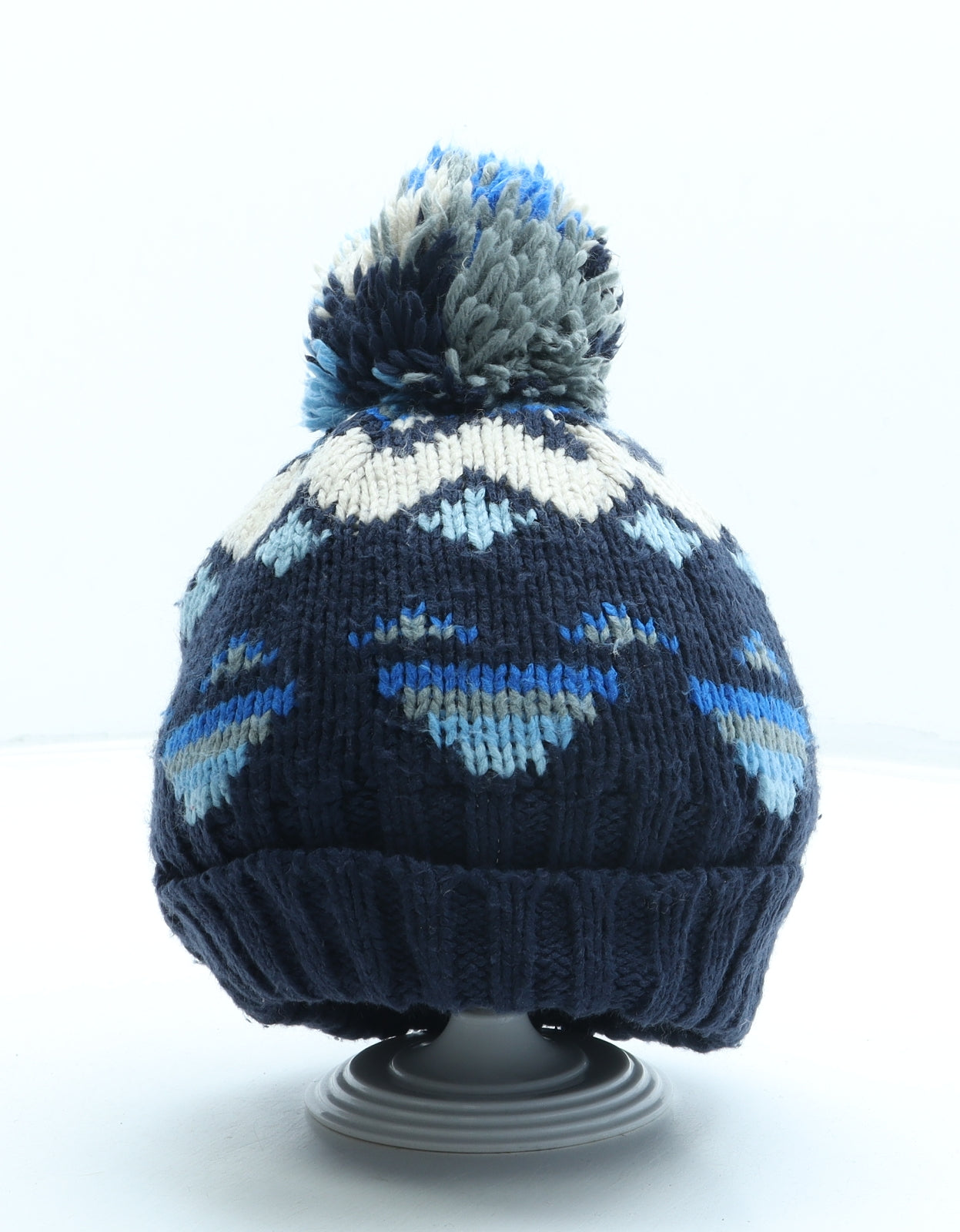 NEXT Boys Blue Geometric Acrylic Bobble Hat One Size - Pom Pom