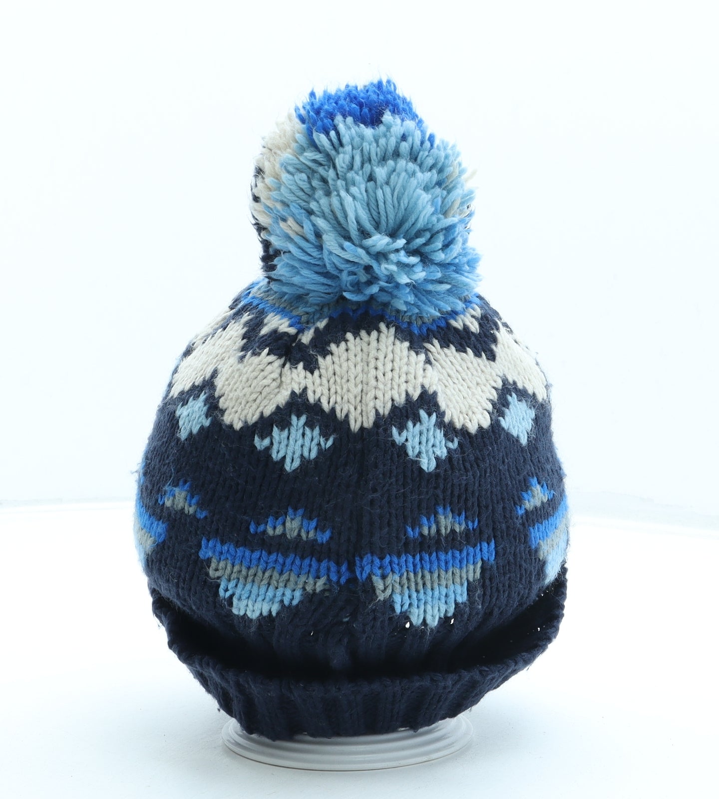 NEXT Boys Blue Geometric Acrylic Bobble Hat One Size - Pom Pom