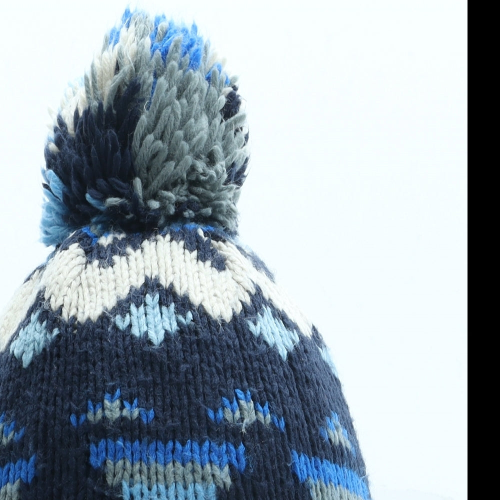 NEXT Boys Blue Geometric Acrylic Bobble Hat One Size - Pom Pom