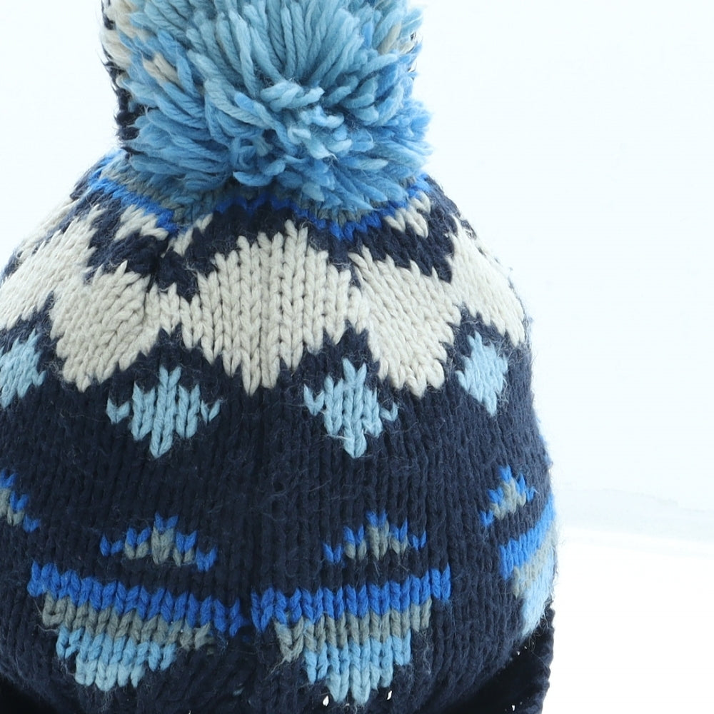 NEXT Boys Blue Geometric Acrylic Bobble Hat One Size - Pom Pom