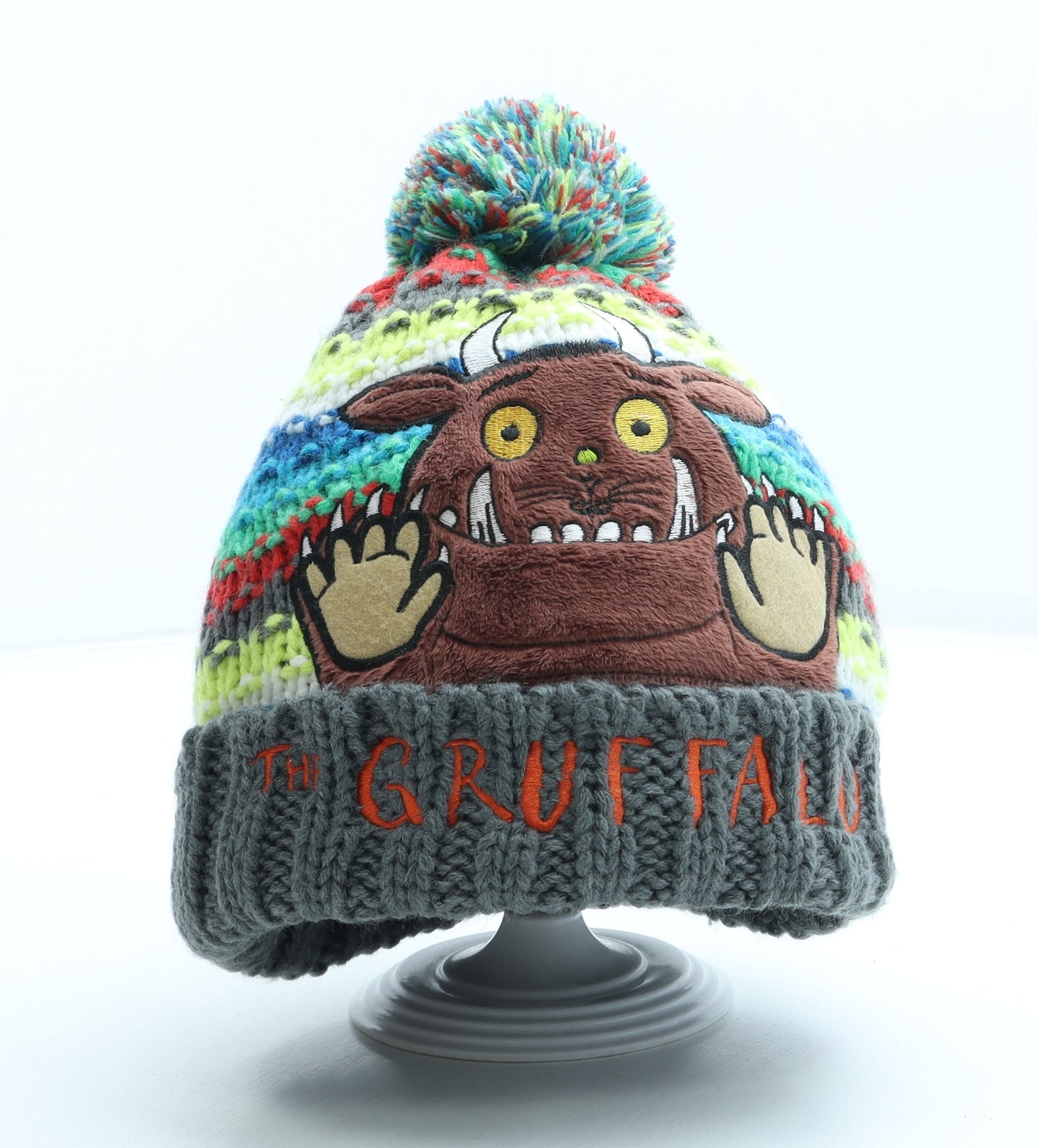 Preworn Boys Multicoloured Striped Acrylic Bobble Hat One Size - The Gruffalo