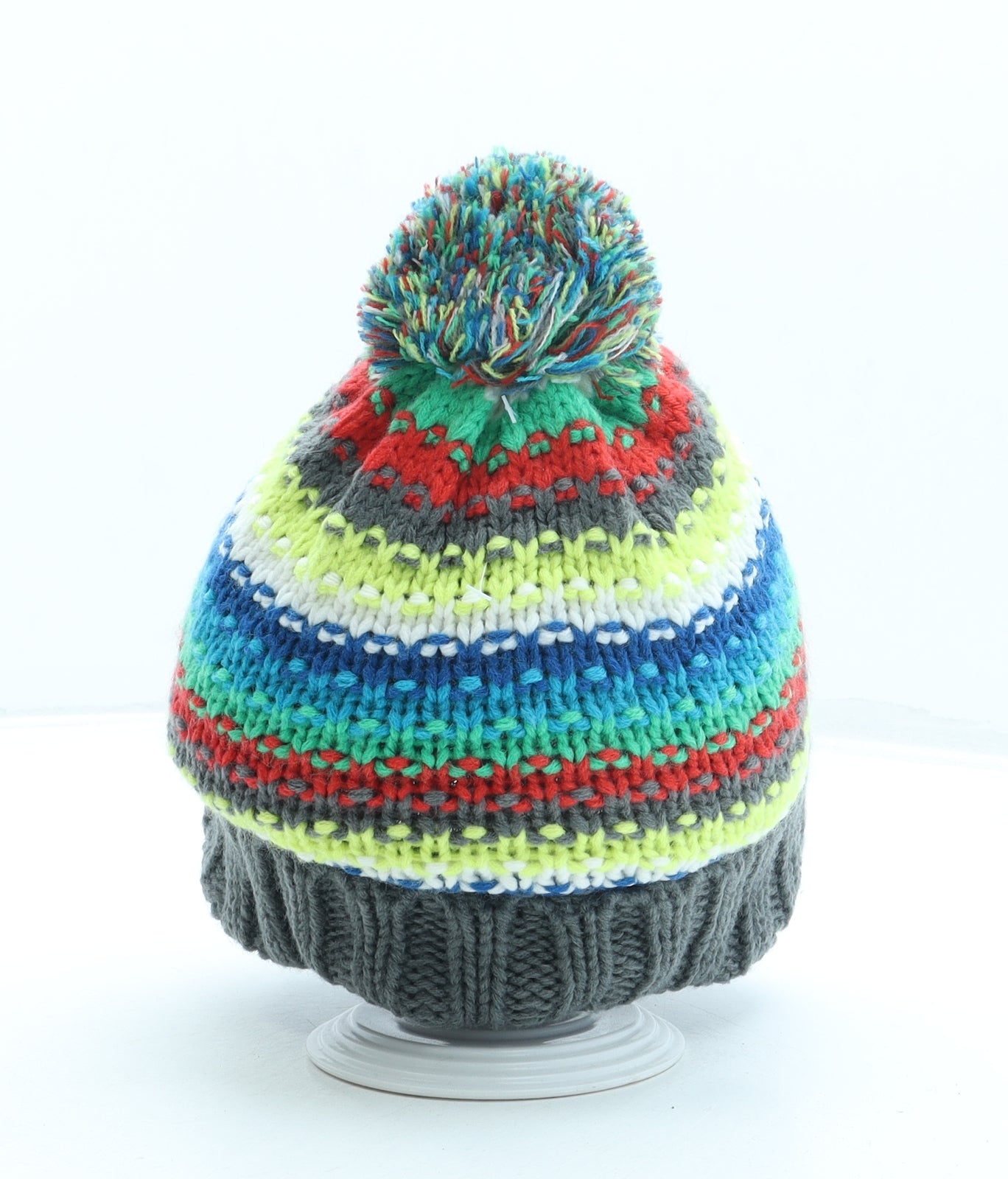 Preworn Boys Multicoloured Striped Acrylic Bobble Hat One Size - The Gruffalo