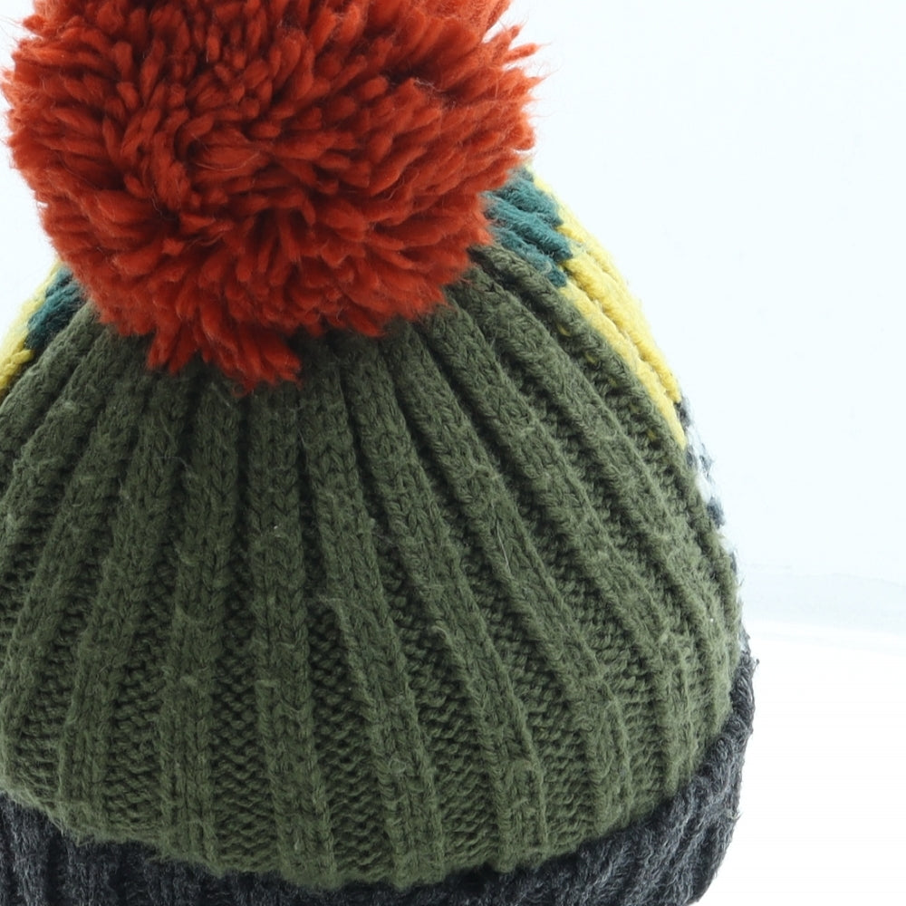 Preworn Boys Grey Striped Acrylic Bobble Hat One Size - Pom Pom