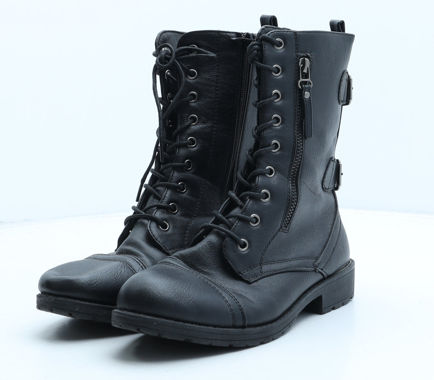 Ajvani Womens Black Synthetic Combat Boot UK 6