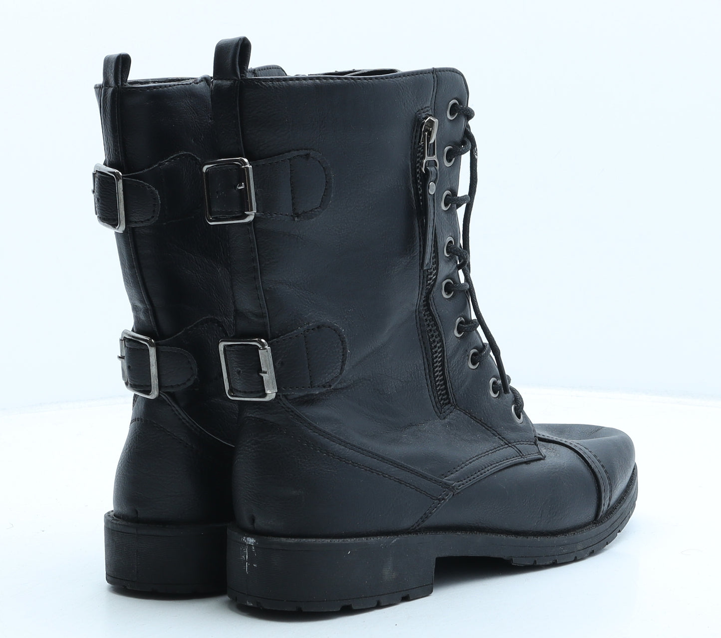 Ajvani Womens Black Synthetic Combat Boot UK 6