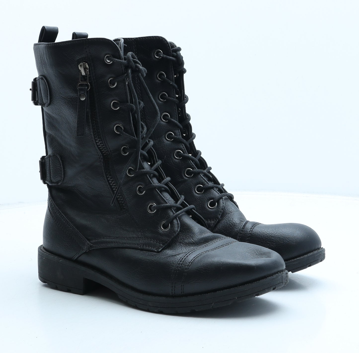 Ajvani Womens Black Synthetic Combat Boot UK 6