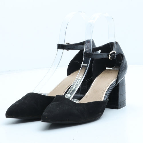 F&F Womens Black Suede Strappy Heel UK 3 - Croc Texture