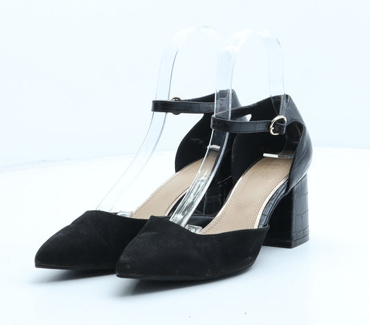 F&F Womens Black Suede Strappy Heel UK 3 - Croc Texture