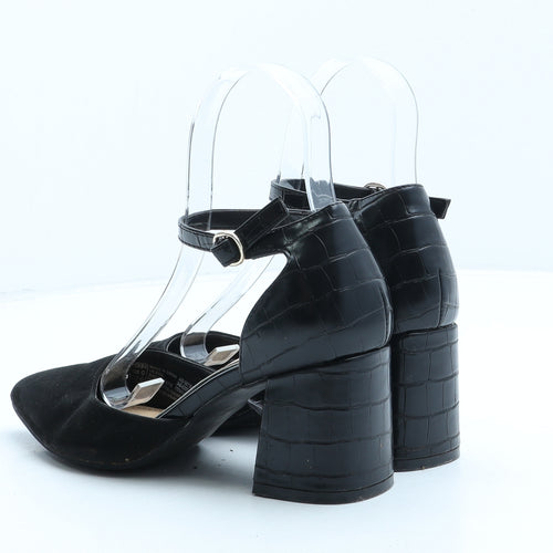 F&F Womens Black Suede Strappy Heel UK 3 - Croc Texture