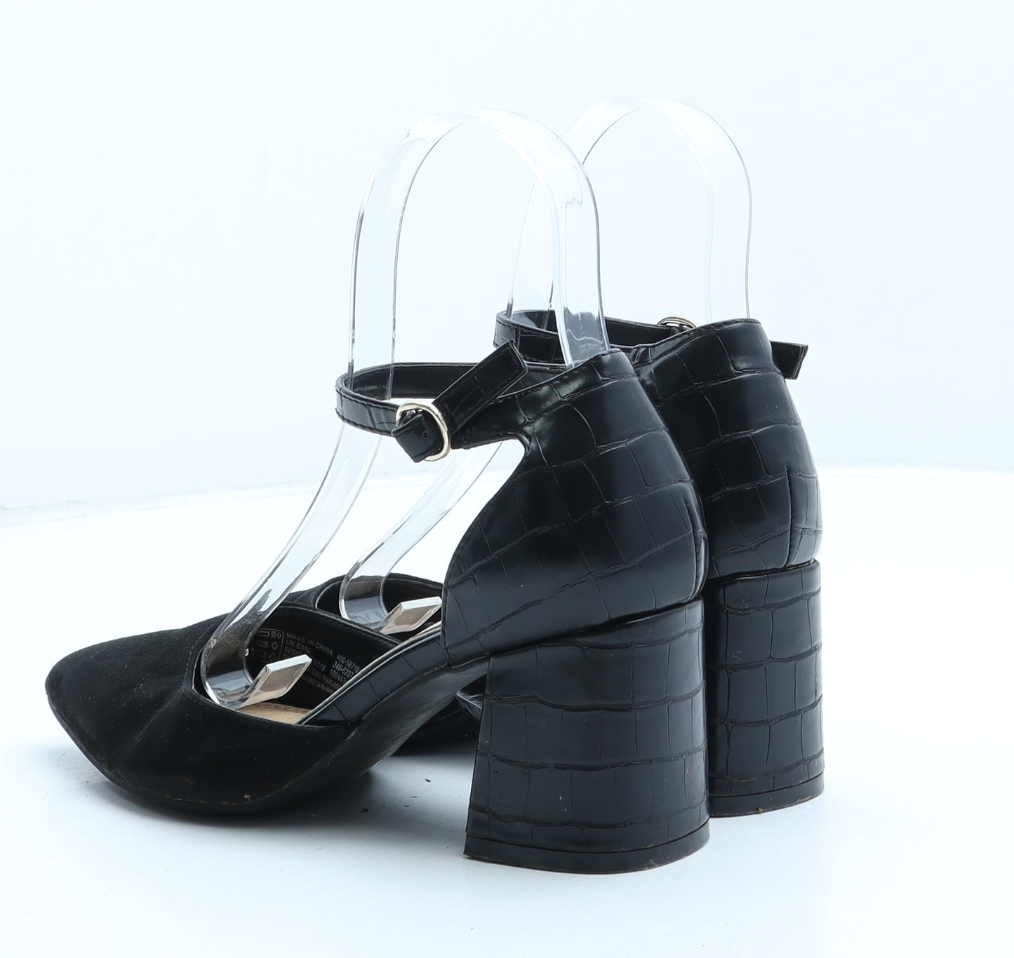 F&F Womens Black Suede Strappy Heel UK 3 - Croc Texture