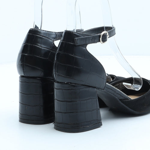 F&F Womens Black Suede Strappy Heel UK 3 - Croc Texture