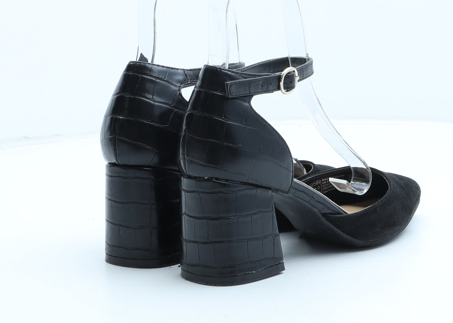 F&F Womens Black Suede Strappy Heel UK 3 - Croc Texture