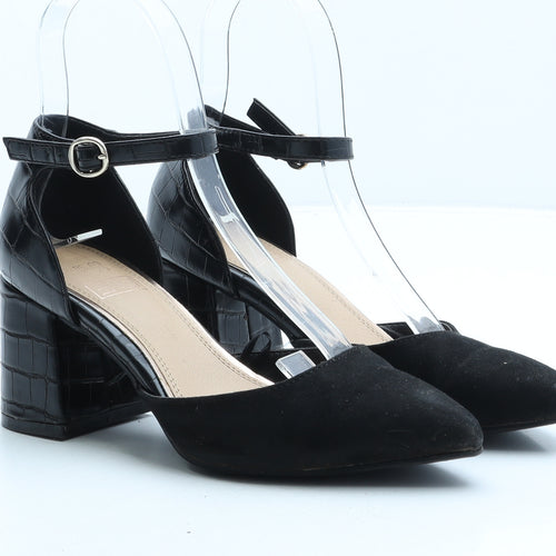 F&F Womens Black Suede Strappy Heel UK 3 - Croc Texture