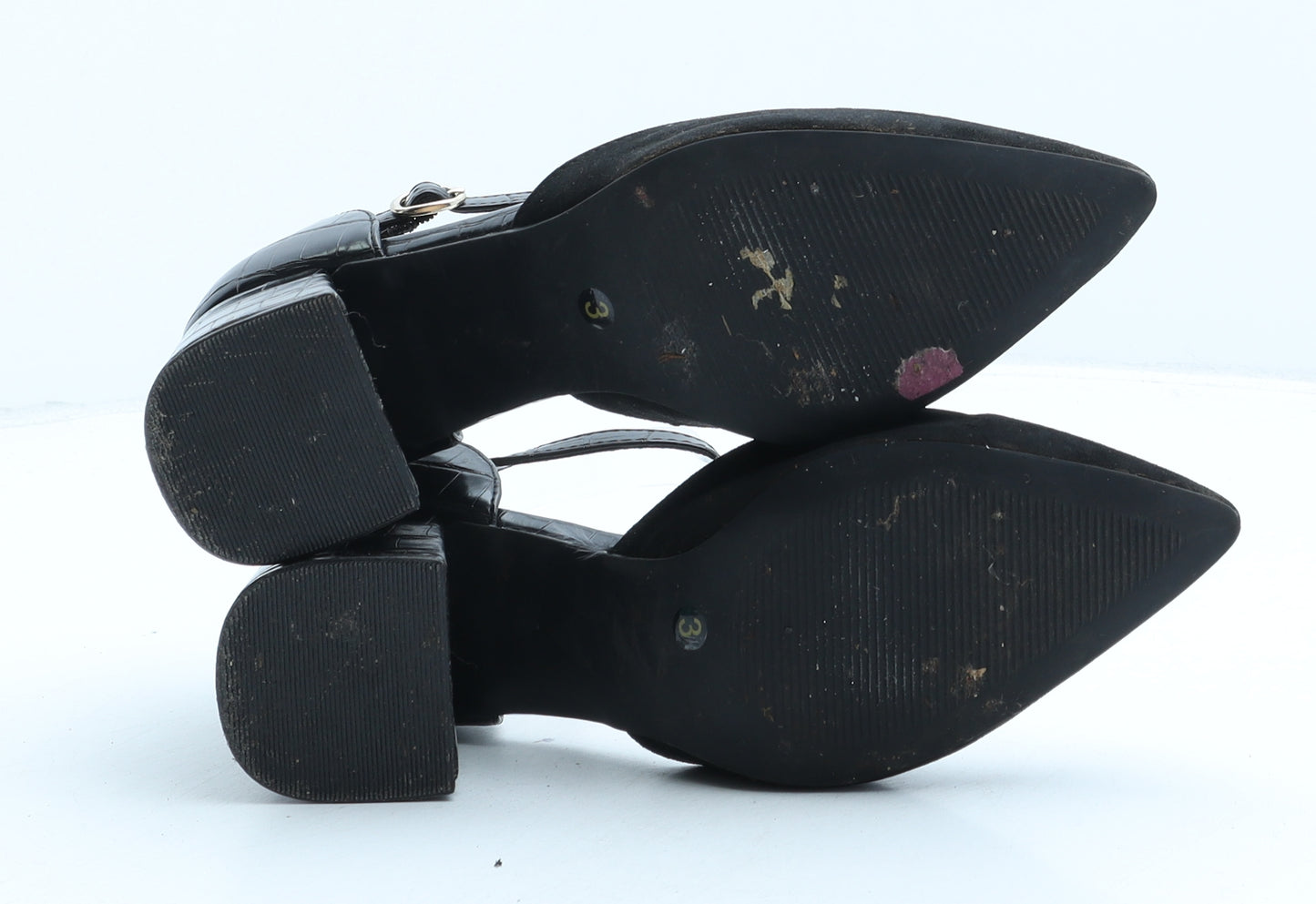 F&F Womens Black Suede Strappy Heel UK 3 - Croc Texture