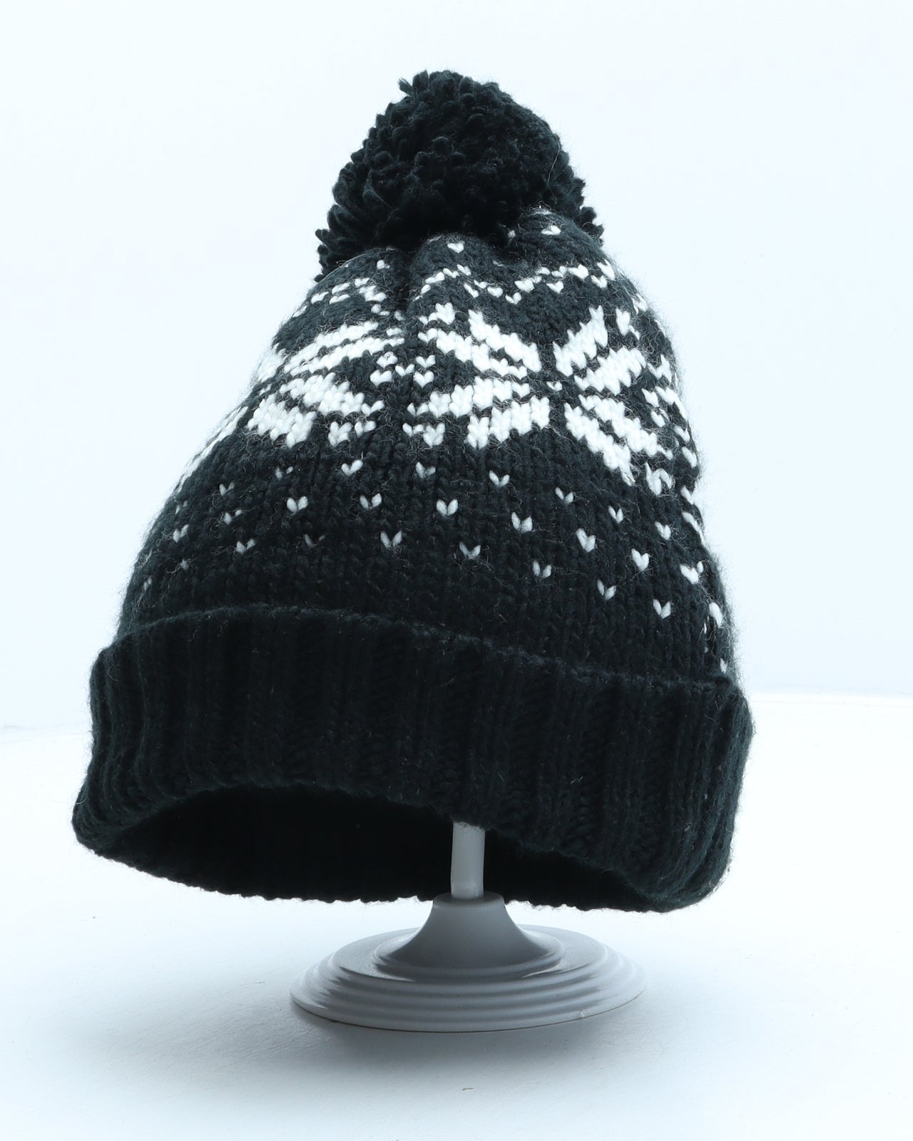 Ski Womens Black Fair Isle Acrylic Bobble Hat One Size