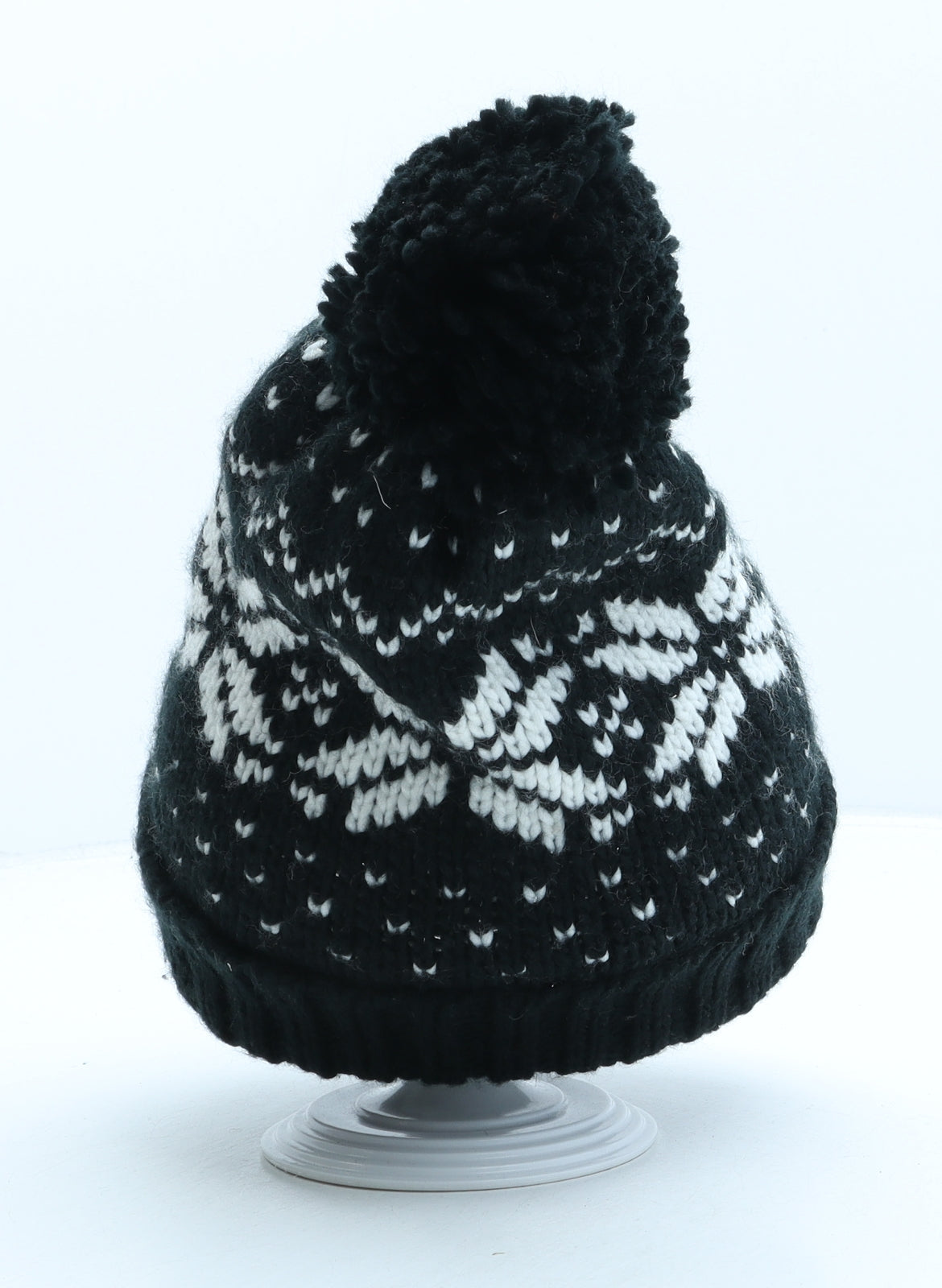Ski Womens Black Fair Isle Acrylic Bobble Hat One Size