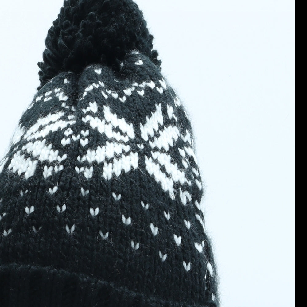 Ski Womens Black Fair Isle Acrylic Bobble Hat One Size
