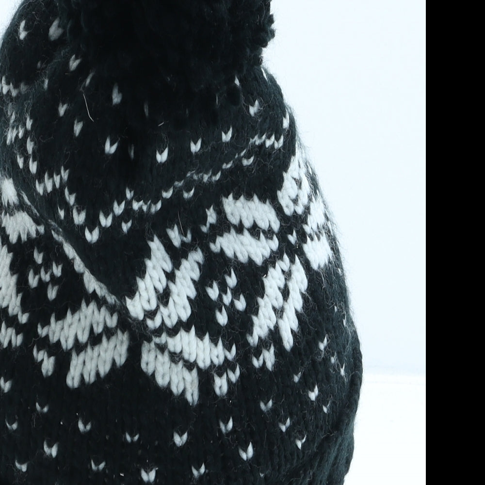 Ski Womens Black Fair Isle Acrylic Bobble Hat One Size