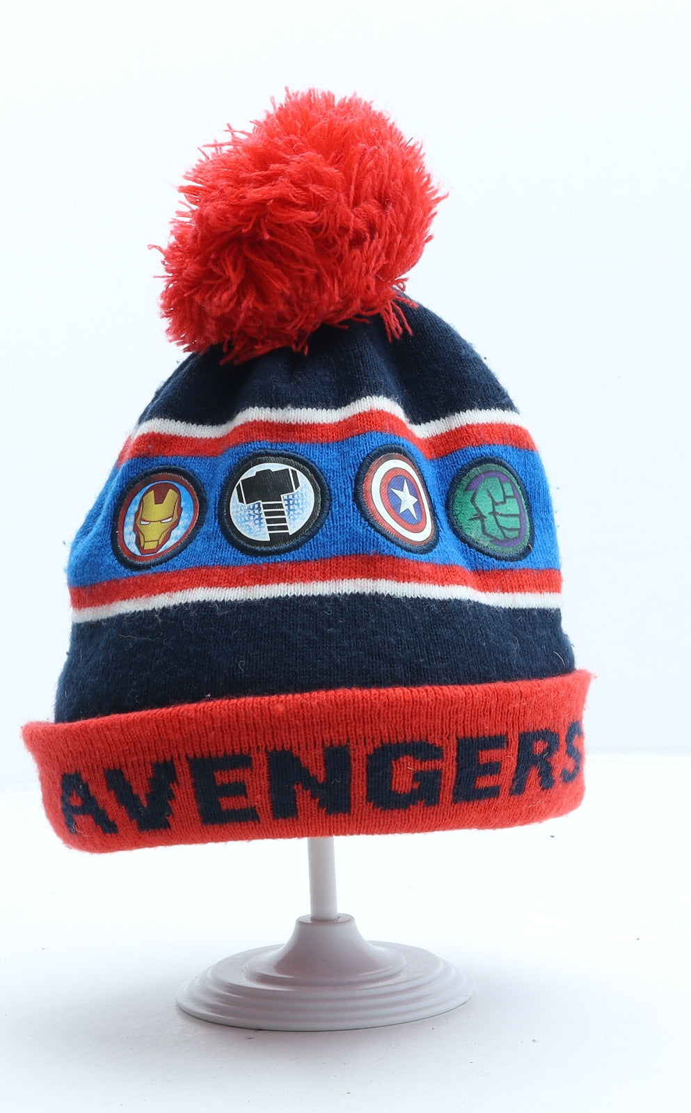 George Boys Multicoloured Striped Acrylic Bobble Hat One Size - Avengers