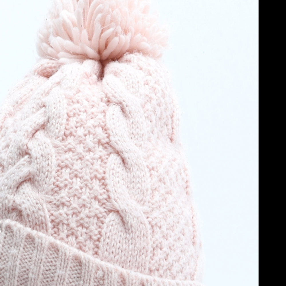 Matalan Girls Pink Acrylic Bobble Hat One Size