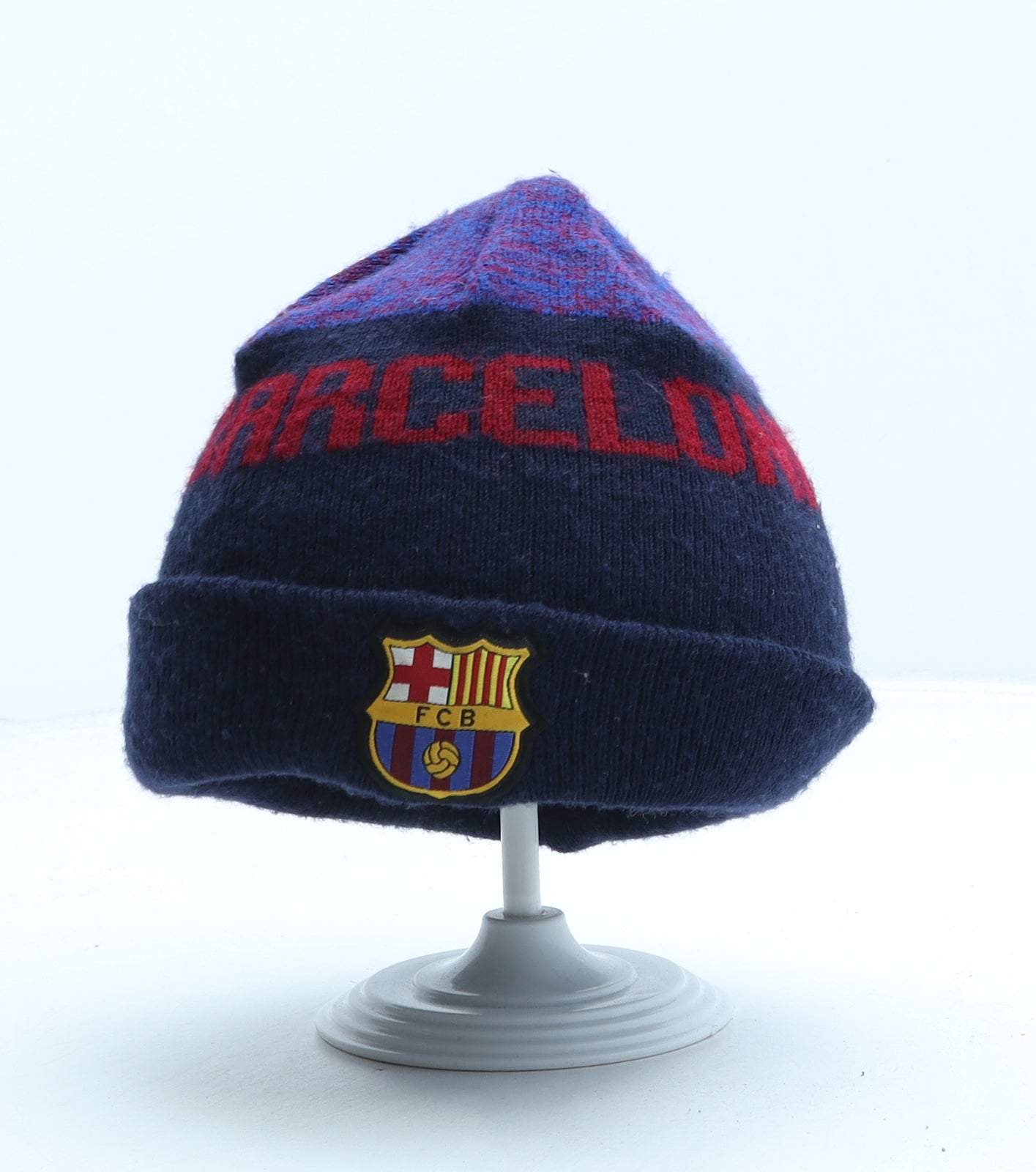 FC Barcelona Boys Blue Striped Acrylic Beanie One Size