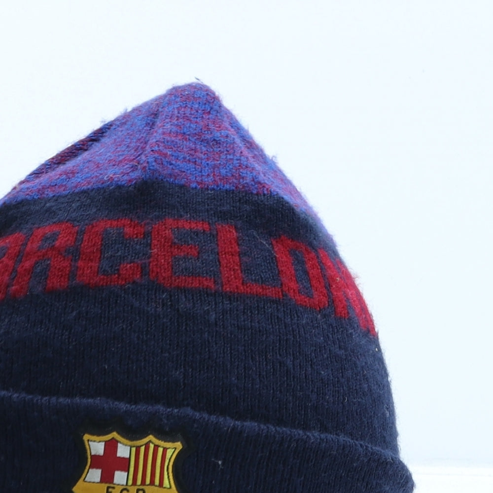 FC Barcelona Boys Blue Striped Acrylic Beanie One Size