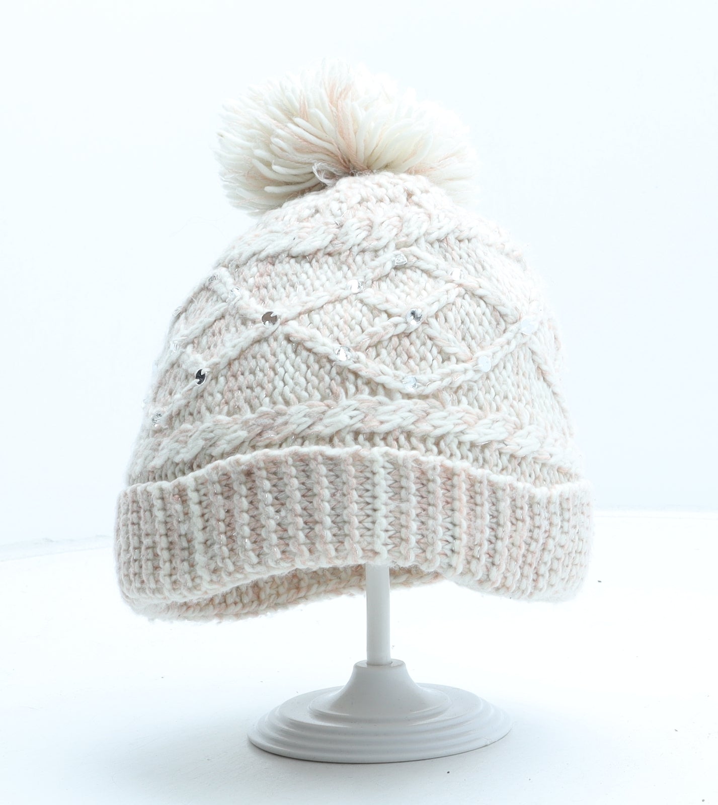 F&F Womens Pink Acrylic Bobble Hat One Size