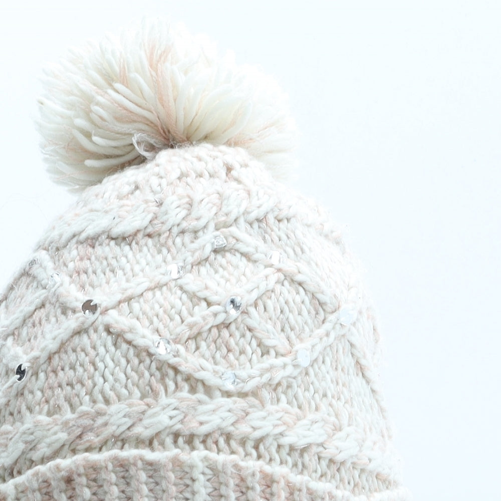 F&F Womens Pink Acrylic Bobble Hat One Size