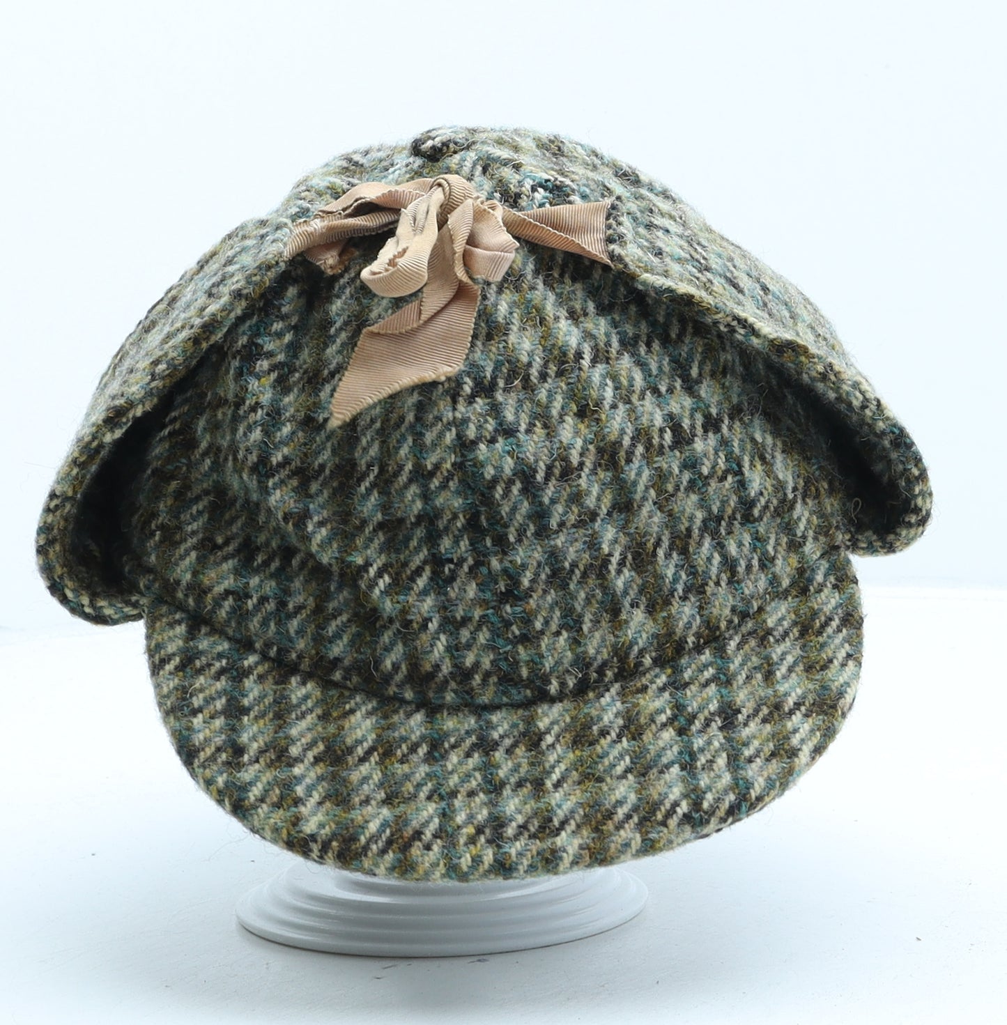 Harris Tweed Mens Green Check Wool Peaked Cap Size 6 3/4 - Deerstalker