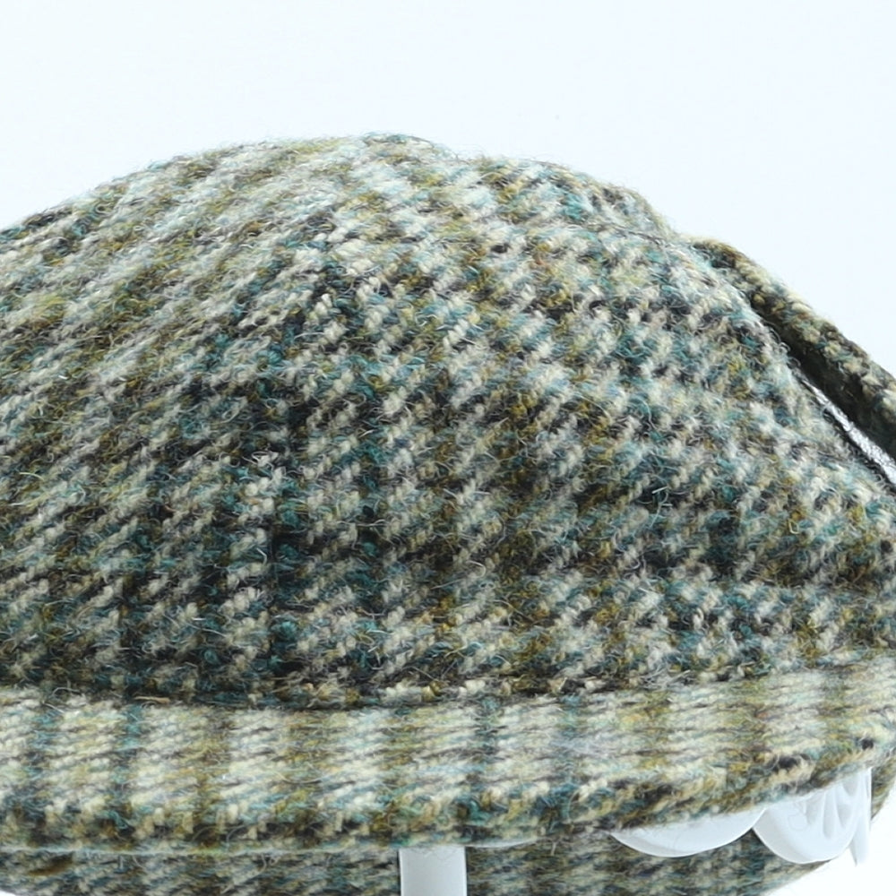 Harris Tweed Mens Green Check Wool Peaked Cap Size 6 3/4 - Deerstalker