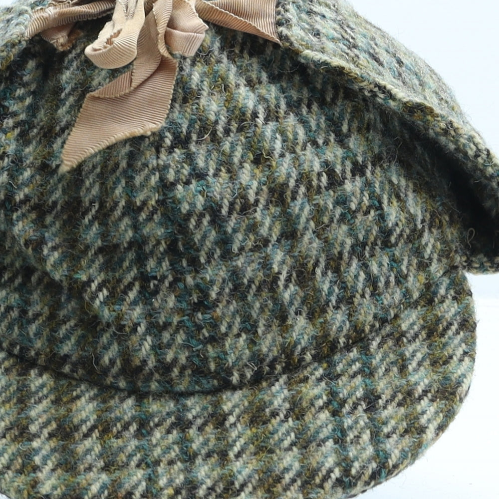 Harris Tweed Mens Green Check Wool Peaked Cap Size 6 3/4 - Deerstalker