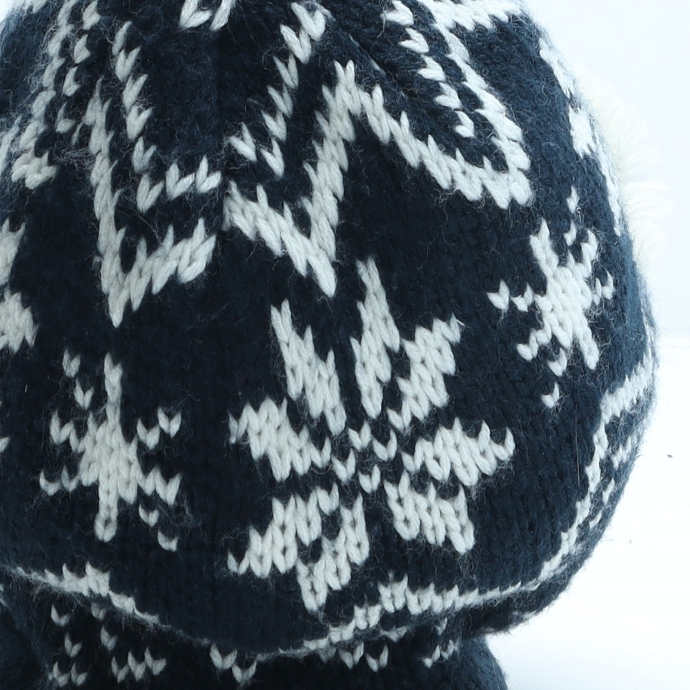 F&F Boys Blue Fair Isle Acrylic Trapper Hat One Size