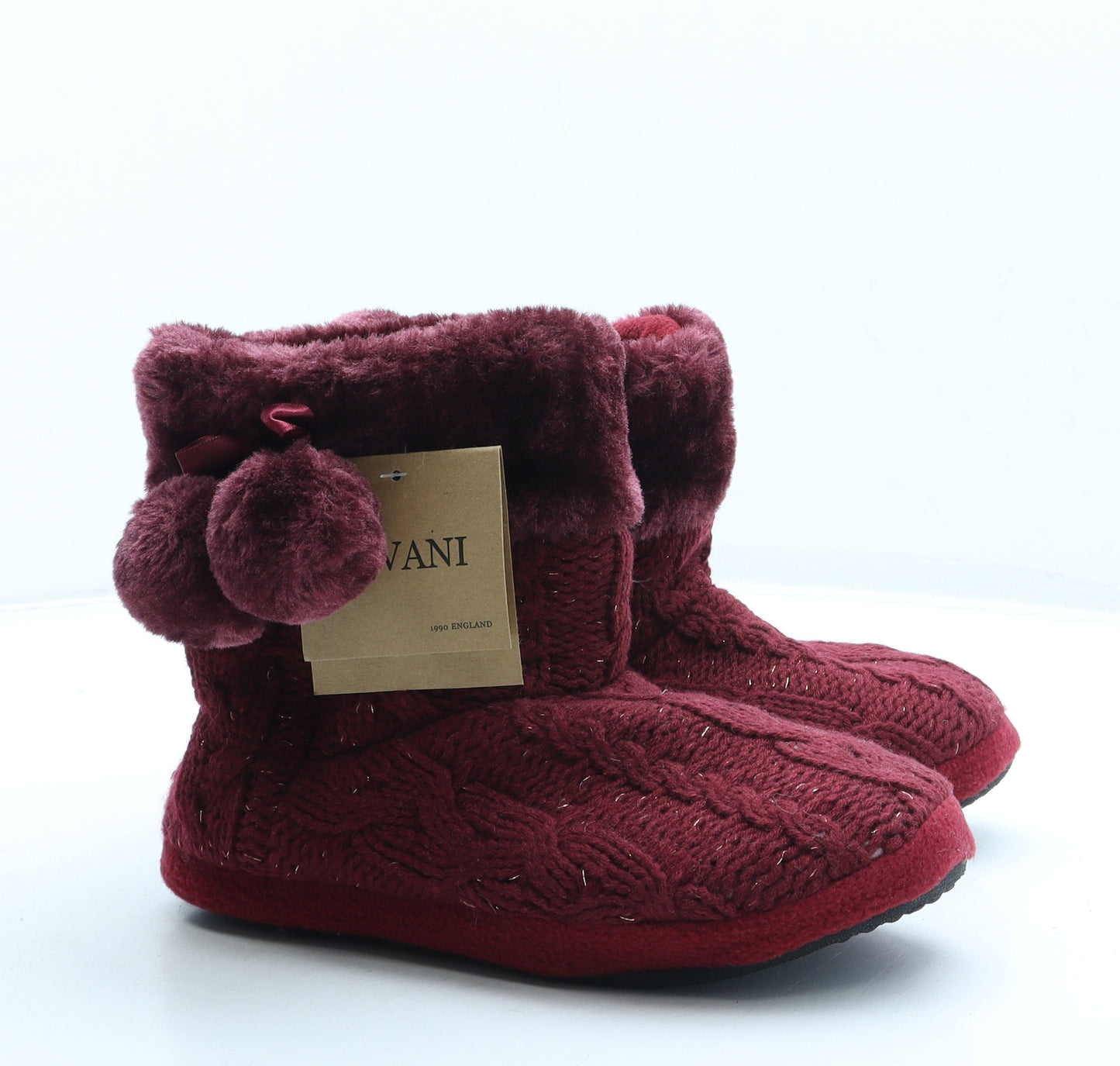 Ajvani Womens Red Acrylic Bootie Slipper UK - Pom Pom