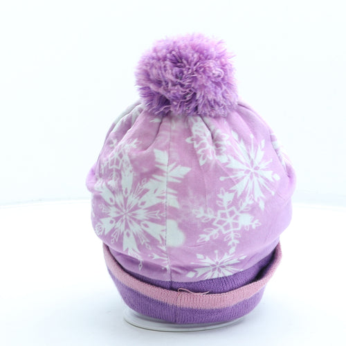 Disney Girls Purple Geometric Polyester Bobble Hat One Size - Frozen